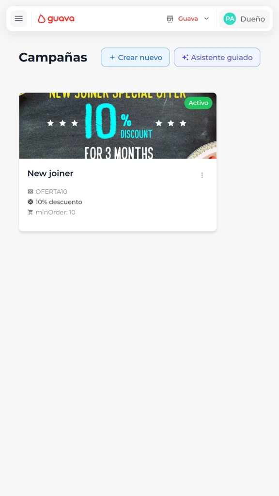 Marketing actions management from Guava