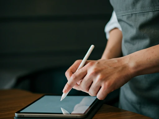 Restaurant owner smiling confidently while looking at a tablet showing a clear, organized floor plan