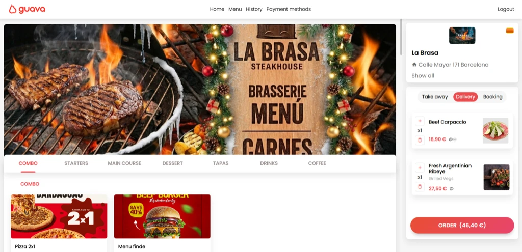Menú web de Guava en escritorio - La Brasa Steakhouse